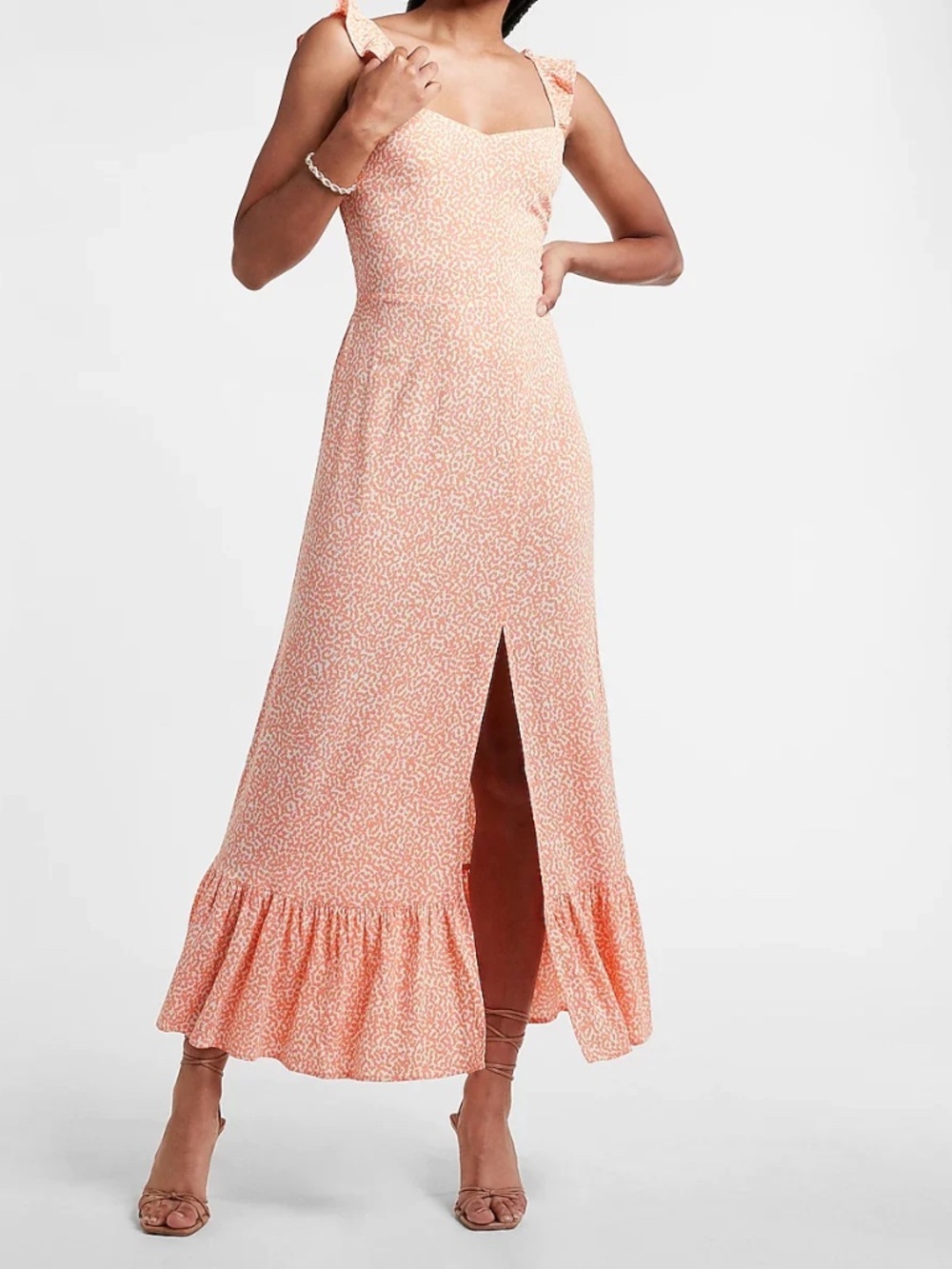 Express Printed Ruffle Strap Smocked Back Maxi Dress, Small